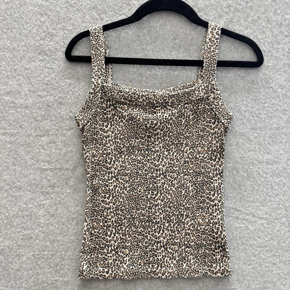 American Eagle Ribbed Knit Cropped Tank Cami Sz XS Leopard Animal Print Cotton